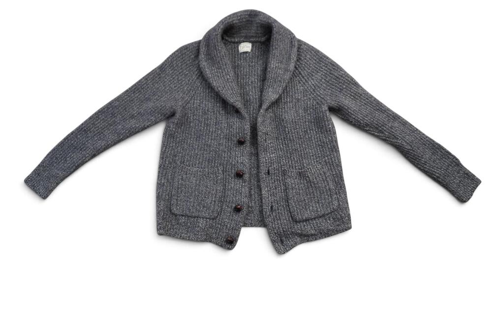J Crew Rugged Merino Cardigan Sweater Mens Small Gray Shawl Collar Knit Pockets - Picture 7 of 16